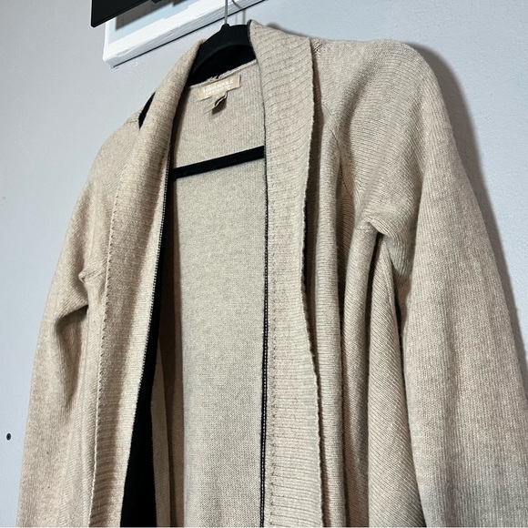 Banana Republic Open Front Cardigan Sweater Cream Black Small Merino Wool Blend - Picture 2 of 7